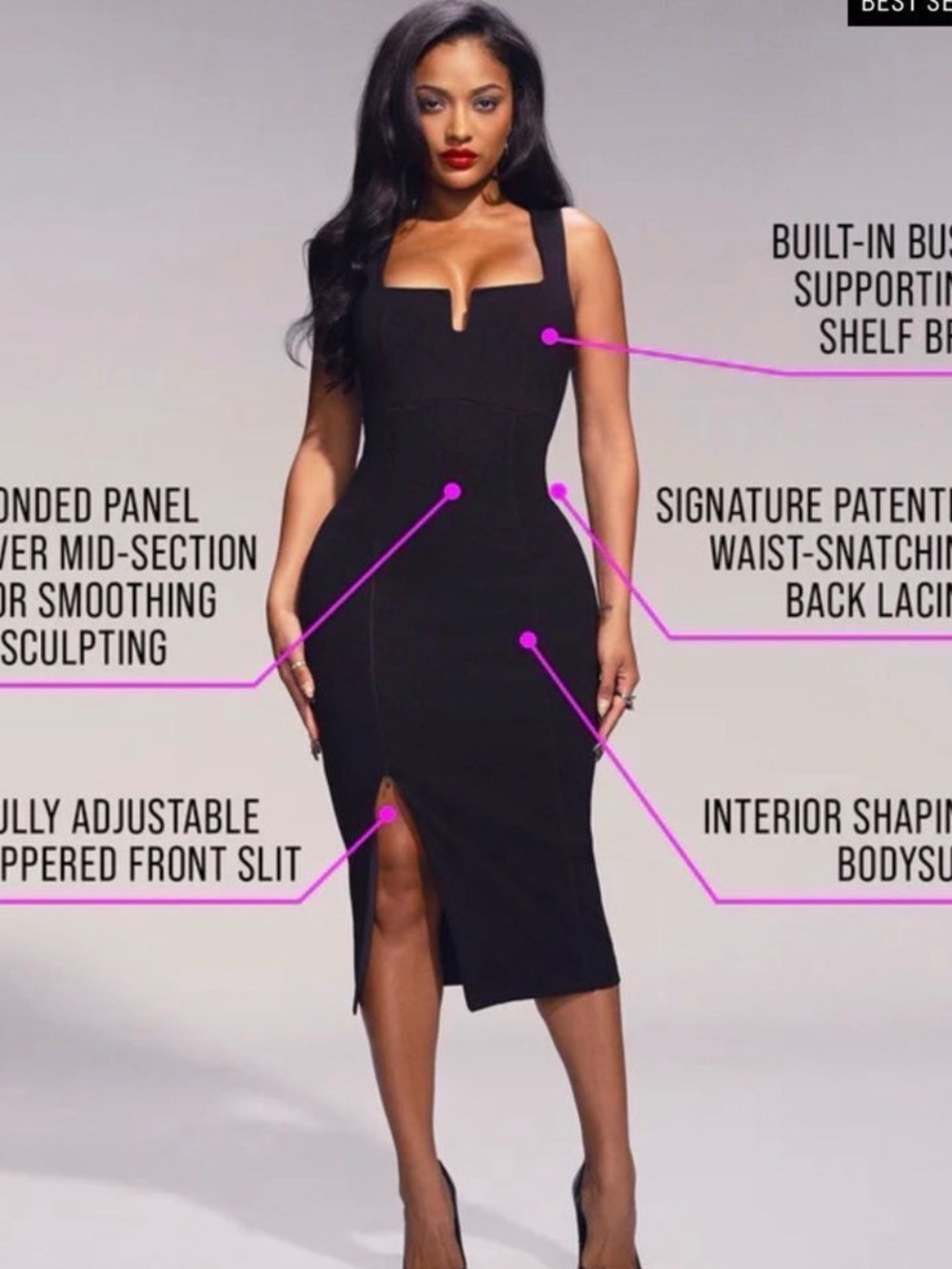 TA3 Notchy Pencil Dress Midi Black - Picture 3 of 6